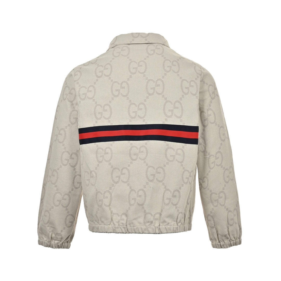 Double G all-over jacquard patchwork ivory denim jacket