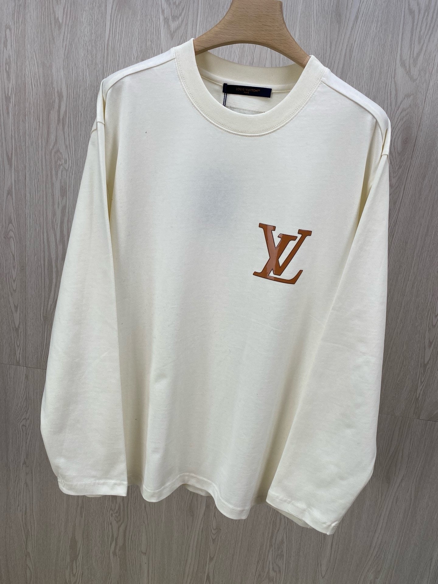 Letter Drip Print Logo Long Sleeve T-Shirt Brown