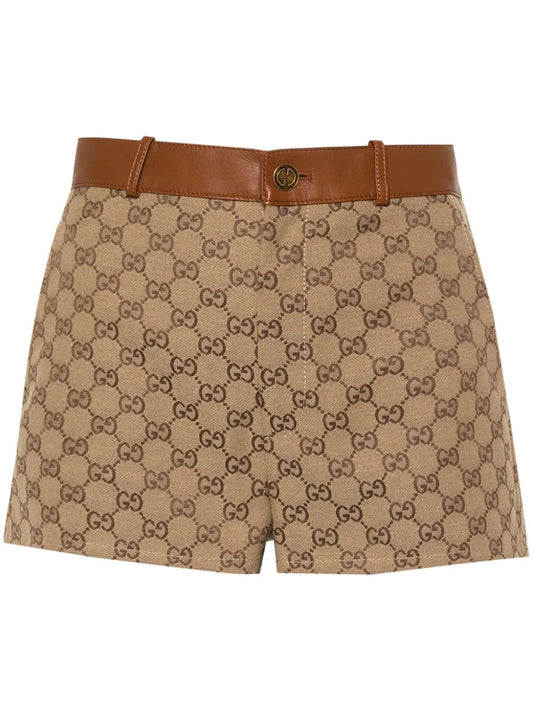 Canvas leather trim shorts