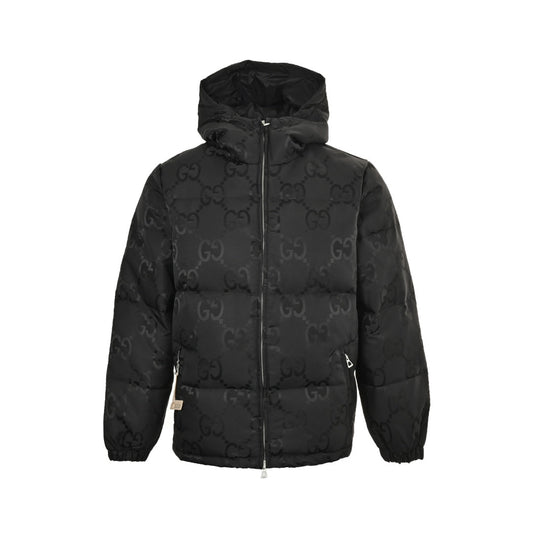 Dark pattern Double G jacquard canvas hooded down jacket