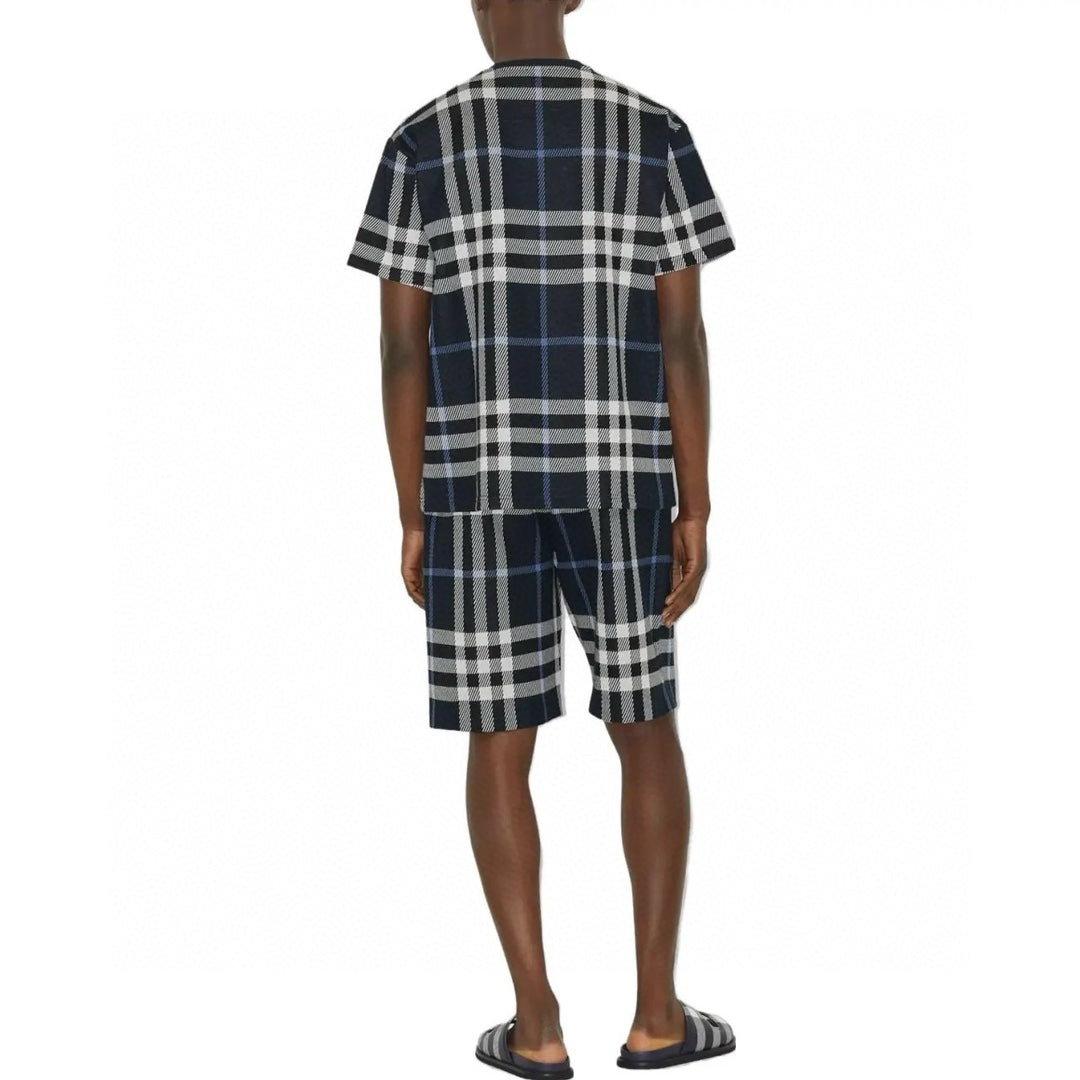 Checked knitted short sleeves