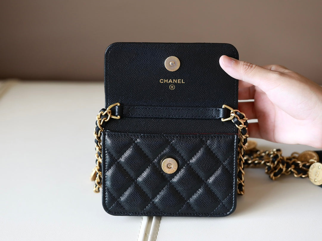 Black Quilted Caviar Belt Bag Aged Gold Hardware