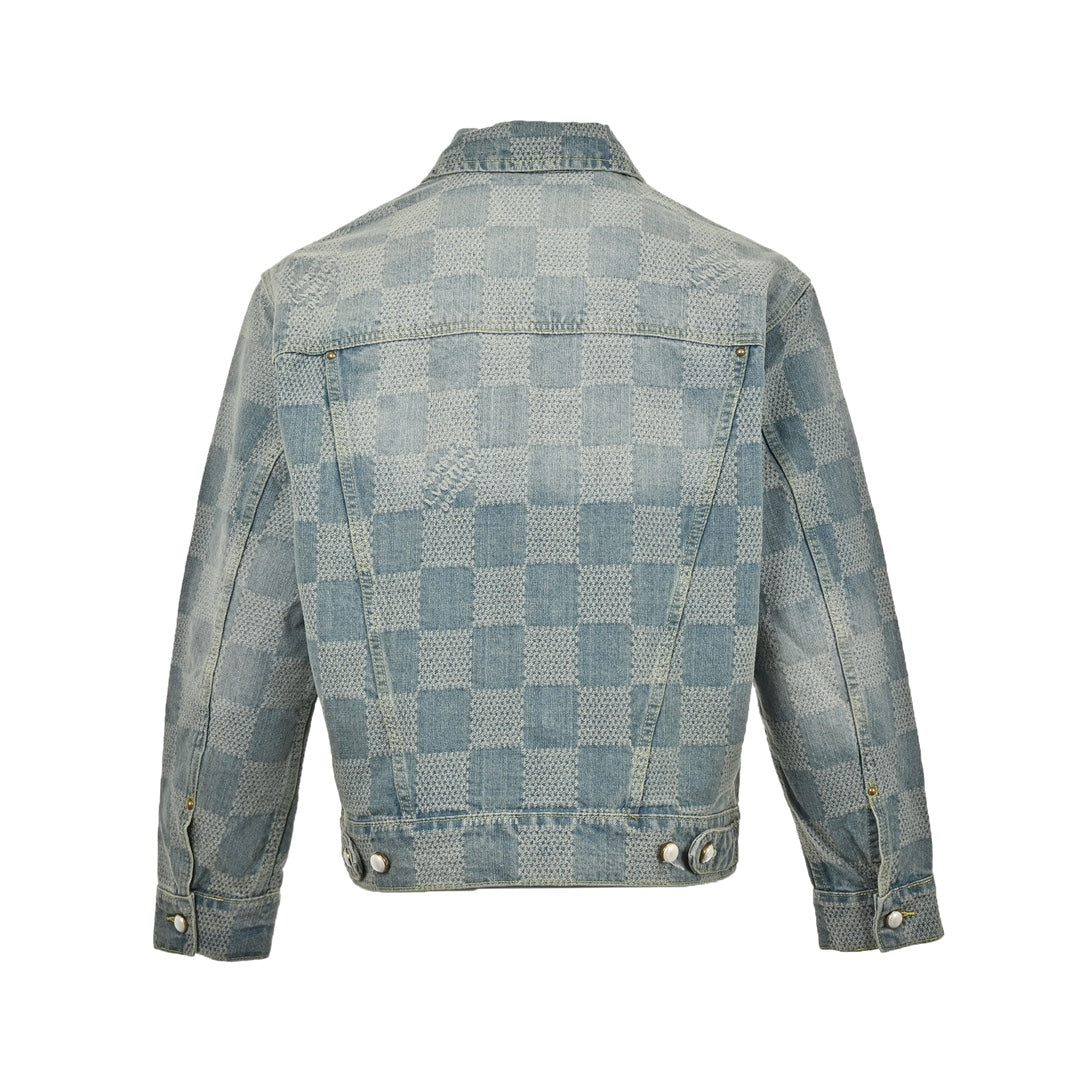 checkerboard denim jacket